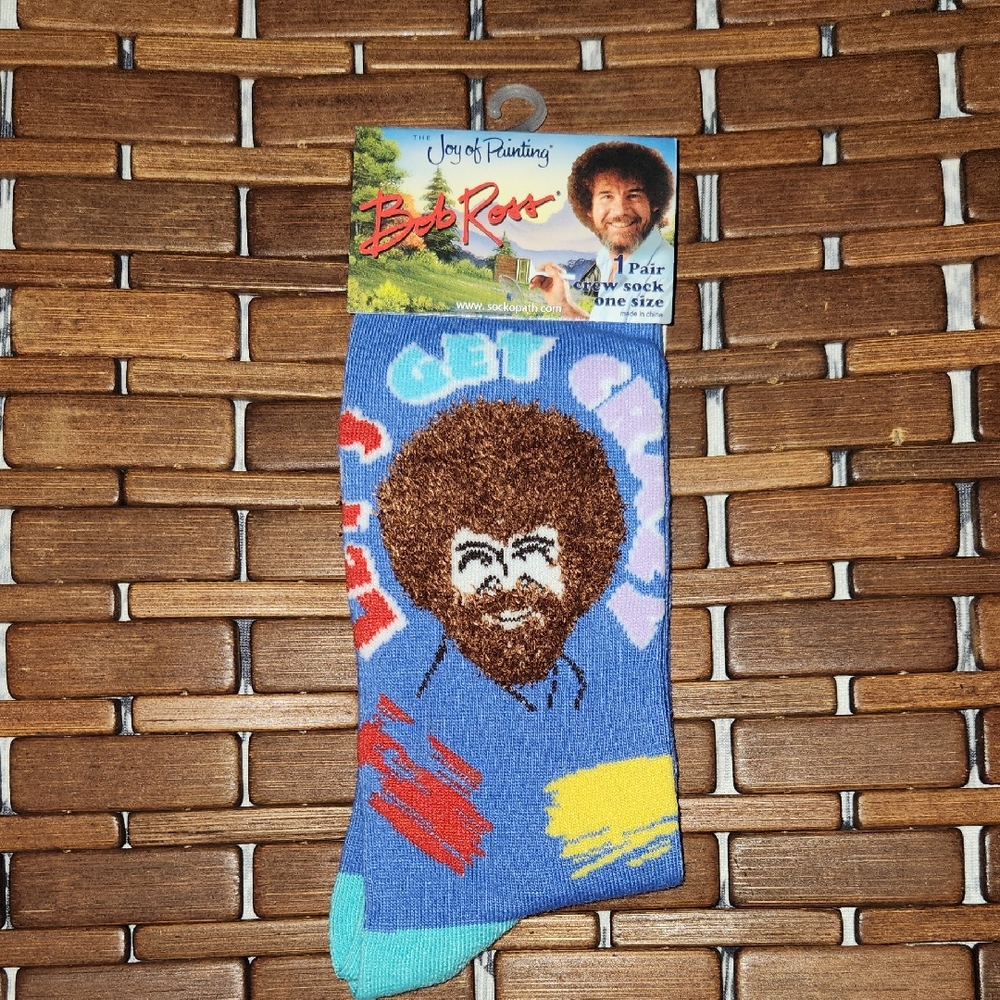 Bob Ross Joy of Painting Lets Get Crazy Colorful Casual Socks